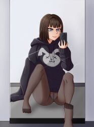 1girls bob_cut cute_girl feet no_panties oc pantyhose_only shadowmm2 sweater vagina