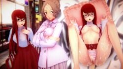 3d 3d_(artwork) 3d_render anal anal_insertion anal_sex breasts breasts_out cum cum_in_ass cum_on_body cum_on_face female female_focus female_penetrated futa/female futa_on_female futa_with_female futanari glasses hands_up haru_okumura kasumi_yoshizawa legs legs_apart legs_up nyxienigh on_back panties panties_aside penetrating_pov penetration penis persona persona_5 persona_5_royal red_eyes red_hair render sega skirt_up sumire_yoshizawa sweater tagme tears tears_in_eyes tears_of_pleasure