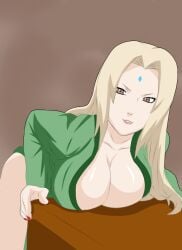 bent_over big_breasts blonde_hair busty cleavage milf naruto naruto_(series) naruto_shippuden smile tsunade