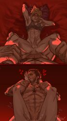 2boys abs anal_sex artist_name artist_signature blush blush_lines cum_in_ass cum_on_lower_body final final_fantasy final_fantasy_xv foot_on_face gay gay_male gay_sex gladiolus_amicitia heart-shaped_pupils legs_on_shoulders looking_at_viewer lovexazrael male male/male male_only missionary_position muscular muscular_male necklace on_bed pov_eye_contact pov_male prompto_argentum tears tremble_spikes twink video_game_character video_games yaoi