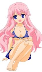 absurdres areolae artist_request baka_to_test_to_shoukanjuu bare_midriff bikini blue_eyes breasts busty cleavage feet female hair_ornament hairclip highres himeji_mizuki hips legs long_hair looking_at_viewer mound_of_venus navel open_mouth photoshop pink_hair solo standing swimsuit thighs tongue transparent_background vector_trace