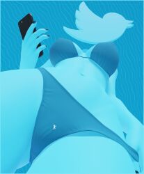 80lines bikini blue_skin giantess size_difference twitter twitter_bird undressing viewed_from_below