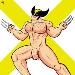 balls bara body_hair flaccid james_howlett male male_only marvel marvel_comics muscles muscular nude penis pgbckup sideburns solo solo_male wolverine_(x-men) x-men