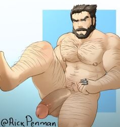 balls bara beard big_balls big_penis body_hair facial_hair flaccid james_howlett male male_only marvel marvel_comics muscles muscular nude penis rickpenman sideburns solo solo_male wolverine_(x-men) x-men