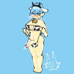 1futa 1futanari blue_eyes blue_hair blush cow_bell cow_ears cow_ears_headband cow_headband cow_horns cow_horns_headband cow_pattern cow_print cow_print_bikini dickgirl futanari half-closed_eyes headband intersex light-skinned_female light-skinned_futanari light_skin looking_at_viewer musk musk_clouds musky musky_cock oc original_character penis self_upload short_hair smug solo solo_dickgirl solo_futa solo_futanari stage-01