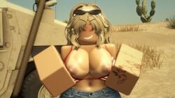 1girls 3d 4th_of_july american_flag_bikini areolae belly_button big_breasts blonde_hair bra bra_down breasts breasts_out cactus clothed clothed_female day female female_only freckles humvee jean_shorts long_hair nipples outdoors roblox robloxian shorts smile solo standing stomach sunglasses sunglasses_on_head tan-skinned_female tan_lines tan_skin tattoo tattooed_arm thighs vehicle vinarr34