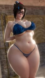 3d 3d_(artwork) asian_female blender_(software) bra chubby chubby_female glasses large_ass large_breasts mei_(overwatch) panties smitty34 stomach tagme thick_thighs tummy voluptuous voluptuous_female