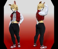 3d 3d_(artwork) bulge bulge_through_clothing bustin3d damon_(bustin3d) flexing gold_jewelry highres looking_at_viewer male male_only muscular nike oc reference_image sneakers watch