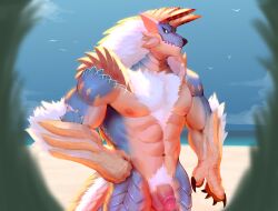 2021 abs anthro balls biceps capcom claws fanged_wyvern fur genitals hi_res horn humanoid_genitalia humanoid_penis male monster_hunter muscular muscular_anthro muscular_male navel nipples nude pecs penis ruinfish scales scalie solo zinogre