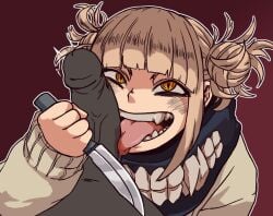 blonde_hair himiko_toga knife lewdthealess licking_penis my_hero_academia pov_eye_contact sharp_teeth yellow_eyes