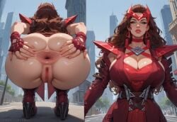 ai_generated alternate_version_at_source anus ass ass_focus big_ass big_breasts big_butt female green_eyes hypet looking_at_viewer marvel_rivals pussy red scarlet_witch scarlet_witch_(marvel_rivals) shiny shiny_skin solo thick thick_ass thick_legs thick_thighs thighhighs thighs wanda_maximoff wet wet_body