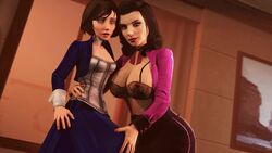 1futa 1girls 3d animated bigjohnson bioshock bioshock_infinite black_bra black_hair breasts brown_hair bulge burial_at_sea cameltail choker cleavage corset dual_persona elizabeth_comstock female futa_on_female futanari intersex large_breasts lingerie long_hair nipples no_sound see-through selfcest short_hair skirt source_filmmaker standing video