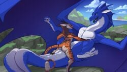 16:9 2025 anthro anthro_on_feral anthro_penetrating anthro_penetrating_feral blue_body brown_body brown_fur detailed_background digital_media_(artwork) dragon feral feral_penetrated firondraak fur hi_res long_ears long_tail lying mythological_creature mythological_scalie mythology open_mouth orange_body orange_eyes orange_fur penetration sajik scalie sex size_difference slit_penetration slit_play spread_legs spreading striped_body striped_fur stripes tail tail_tuft teeth tongue tongue_out tuft vernbread vernid white_body widescreen wings zoophilia