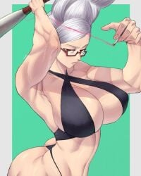 1milf 2025 ayase_seiko baseball_bat bikini black_bikini black_bra black_panties cigar cigarette dandadan female gilf glasses grandmother granny holding_baseball_bat holding_weapon huge_breasts instagram_link light-skinned_female limn044 looking_at_viewer mature_female melee_weapon milf muscular muscular_female older_female pink_smoke solo white_hair