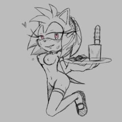 amy_rose artist_request bedroom_eyes breasts dildo female heart_eyes maid_headdress plate sex_toy shoes sketch smile sonic_(series) sonic_the_hedgehog_(series) thighhighs