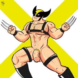 balls bara body_hair cock_ring flaccid harness james_howlett male male_only marvel marvel_comics muscles muscular penis pgbckup sideburns solo solo_male wolverine_(x-men) x-men