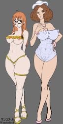 alternative_universe atlus beach big_breasts brown_hair clothed clothing female fully_clothed haru_okumura huge_breasts human impossible_clothing light-skinned_female light_skin mostly_nude orange_hair persona persona_5 pointy_breasts sakura_futaba sketch thick thick_ass thick_thighs tight_clothing wankofool