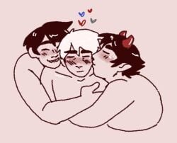 3boys after_sex alien alien_humanoid dave_strider gay heart homestuck homestuck_troll horn horns humanoid john_egbert karkat_vantas kissing male male_focus male_only short_hair short_hair_male suggestive thiccsies troll yaoi