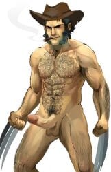 balls bara bastian_wolf body_hair boner cigar erection hat james_howlett male male_only marvel marvel_comics muscles muscular nude penis sideburns solo solo_male wolverine_(x-men) x-men