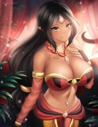 black_hair dark_skin gigamessy jemisha_(violet_scales) lamia large_breasts snake_girl