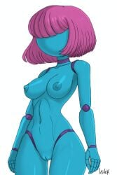 android android_girl blue_skin bob_cut breasts choker doll_(kevio_nivek) eyeless eyeless_female faceless faceless_character faceless_female faceless_robot female hair_over_eyes kevio_nivek large_breasts medium_breasts mouthless navel nipples no_face no_mouth no_nose nude nude_female original pink_hair pussy robot robot_girl robot_joints self_upload shiny_skin short_hair solo standing uncensored