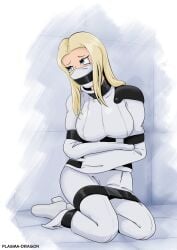 1girls blonde_hair bondage bound female female_only femsub fully_clothed gag gagged plasma-dragon solo straitjacket white_clothing white_straitjacket