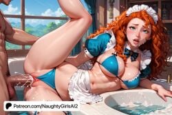 ai_generated brave curly_hair disney disney_princess green_eyes long_hair mature mature_female medium_breasts merida naughtygirlsai red_hair