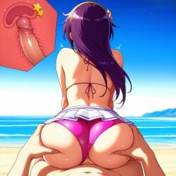 1girls ai_generated athena_asamiya beach big_ass bikini clothed clothed_female clothed_sex fucked getting_fucked hard_cock inside king_of_fighters light-skinned_female light_skin outdoors outside pale-skinned_female pale_skin panties pov pov_hands purple_hair skirt star