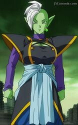 1girls ai_generated cleavage dragon_ball dragon_ball_super earring edit female genderswap_(mtf) green_skin huge_breasts jscammie kaioshin pointy_ears rule_63 screencap screenshot screenshot_edit solo solo_female solo_focus supreme_kai tagme third-party_edit tight_clothing watermark zamasu