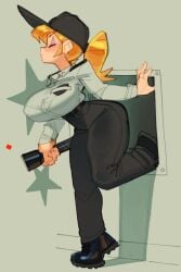 1girls ass ass_focus back back_view balls big_ass big_balls blonde_female blonde_hair cap earring earrings female female_only five_nights_at_freddy's five_nights_at_freddy's:_security_breach fnaf green_eyes hat huge_ass jeans larger_male looking_at_viewer looking_back male on_floor ponytail pussy scottgames security security_guard solo tagme thick thick_ass thick_thighs thighs tight_clothing tight_pussy vanessa_(fnaf) wamudraws