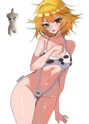 bikini blonde_hair breasts cow_print cowkini dokibird dokibird_(bounty_hunter) dokibird_(vtuber) kainele light-skinned_female short_hair