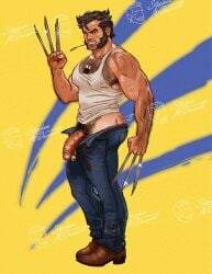 balls bara body_hair flaccid james_howlett male male_only marvel marvel_comics muscles muscular penis penis_out sideburns solo solo_male stephendraws wolverine_(x-men) x-men