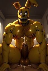 2boys ai_generated anal_sex animatronic anthro bara bed bedroom big_pecs big_penis bodily_fluids cum ejacultionhumanoid erection five_nights_at_freddy's five_nights_at_freddy's_3 fnaf furry gay green_body human human_on_anthro human_penetrating_anthro looking_at_viewer male male_only moan muscular muscular_male nipples nude on_bed open_mouth pecs penetration penis rabbit robot scottgames sitting_on_lap sitting_on_person springtrap springtrap_(fnaf) sweat sweating