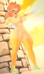 3d big_breasts breasts high_heels mario_(series) naked princess_daisy tan_body thick_thighs thighs wide_hips