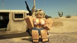 1girls 2024 3d 4th_of_july american_flag_bikini belly_button big_breasts blonde_hair blush bra breasts cactus cigarette cleavage clothed clothed_female day female female_only freckles gun hand_on_hip humvee jean_shorts long_hair one_eye_closed outdoors pose roblox robloxian sandals shorts smile solo standing stomach sunglasses sunglasses_on_head tan-skinned_female tan_skin tattoo tattooed_arm thighs vehicle vinarr34 wink