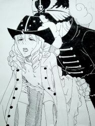 2boys cavendish gay hat kotake_(artist) long_hair male_only monochrome one_piece suleiman yaoi