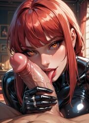 ai_generated blowjob bluewerewolf chainsaw_man cumming dominant_female domination dominatrix latex makima_(chainsaw_man)