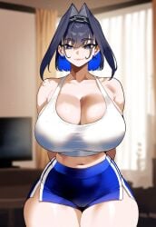 ai_generated arms_behind_back ass ass_focus big_ass big_breasts big_butt big_thighs cleavage crop_top dijiai dolphin_shorts focus from_front_position front_view hololive hololive_english hourglass_figure looking_at_viewer nsfw ouro_kronii round_ass round_butt tank_top thick thick_ass thick_butt thick_legs thick_thighs thighs wide_hips