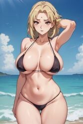 1girls ai_generated bikini mature_female naked naruto_(series) nude ocean tsunade