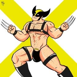 balls bara body_hair bulge cock_ring flaccid harness james_howlett male male_only marvel marvel_comics muscles muscular penis pgbckup sideburns solo solo_male wolverine_(x-men) x-men