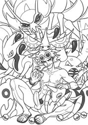 1boy abs beverage black_and_white bracelets coconut drinking erect_nipples erection game_freak gay goggles_on_forehead guzma_(pokemon) human large_penis line_art male male_only naked_with_shoes_on nintendo nude partially_retracted_foreskin pecs pokemon pokemon_(species) pokemon_sm sandals sitting spiky_hair wristwatch wristwear yaoi