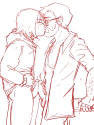 2boys alex_eggleston beard blush bottomless frottage frotting gay glasses headgear headwear hipster jacket jadedavekarkat kissing male male_focus male_only monochrome partially_clothed partially_clothed_male rory_mancer sketch top_only yaoi yiik:_a_postmodern_rpg