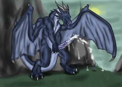 anthro claws clothing cum dragon duo erection falling_cum feral foulfrost human male mammal masturbation orgasm penile_masturbation penis scalie tongue tongue_out yaoi