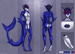 1boy 2016 anthro blue_eyes blue_hair blue_nipples blue_shark eliana-asato fish hair humanoid_penis male male_only marine model_sheet multicolored_hair nipples penis piercing shark short_hair solo standing uncut