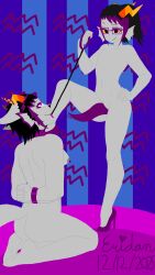 breasts demigirl eridan_ampora eridanafterdark fantroll female handcuffs hands_behind_back high_heels homestuck leash leash_and_collar leash_pull nipples nonbinary nude pet_play petplay puppyplay tentabulge zoologer_coolscar
