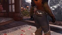 1080p ass_cheeks ass_focus booty bubble_ass capcom demonlord_(armor) elizabeth_(huntress) game_screenshot hunter_(monster_hunter) leather_pants low-angle_view lower_body monster_hunter monster_hunter_wilds monster_hunter_world oc perro_culazo rear_view redhead_female skintight_clothing unseen_female_face viper_tobi-kadachi_(armor)