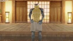 1boy 3d 3d_(artwork) 3d_animation abs amphibian animated anthro asking asking_for_help asking_for_sex bara bathhouse blue_skin erect_penis erection exposed_penis exposing_self frog furry greninja humanoid kaiden_(okamical) looking_at_viewer male male_only muscular muscular_male okamical onsen penis penis_reveal pokemon pokemon_(species) revealing_penis sauna scalie shiny_skin smile smirk smug solo solo_focus sound steam sweat sweating tagme throbbing towel video voice_acted water