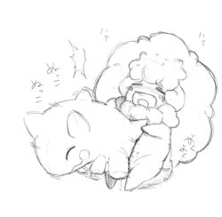 1boy blush bodily_fluids closed_eyes duo japanese_text mammal masturbation monochrome nintendo open_mouth penetration plushie pokémon_(species) pokemon pokemon_bw simple_background sketch source_request speed_lines substitute text unknown_artist video_games whimsicott white_background