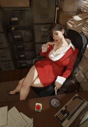 1girls absurd_res asian avatar_legends big_breasts blouse breasts brown_hair cigarette cleavage collared_blouse collared_shirt crossed_legs cuffs diathorn eyelashes eyeliner eyeshadow female female_only heels hi_res jacket large_breasts lipstick looking_at_viewer makeup nail_polish office_lady pema red_clothing red_lipstick red_nails secretary secretary_outfit seductive seductive_eyes seductive_look shirt short_hair short_skirt skirt smoking solo solo_female solo_focus suit the_legend_of_korra white_shirt