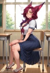 1futa ahe_gao ai_generated animal_ears blue_skirt blush bottomless casual_exposure chair classroom cleavage desk drooling erection fox_ears futa_only futanari hand_on_own_penis heart_pupils horny_futa huge_cock hyper_bulge hyper_penis indoors kesiwart large_breasts league_of_legends legs_spread long_hair looking_at_viewer masturbation muscular_futa nipples no_panties on_chair penis pleated_skirt precum precum_drip red_hair sailor_collar school_uniform serafuku sitting skirt_lift smirk solo sunlight sweat teasing testicles thick_thighs tongue_out veiny_penis visible_nipples wet_clothes wide_hips window xayah yellow_eyes
